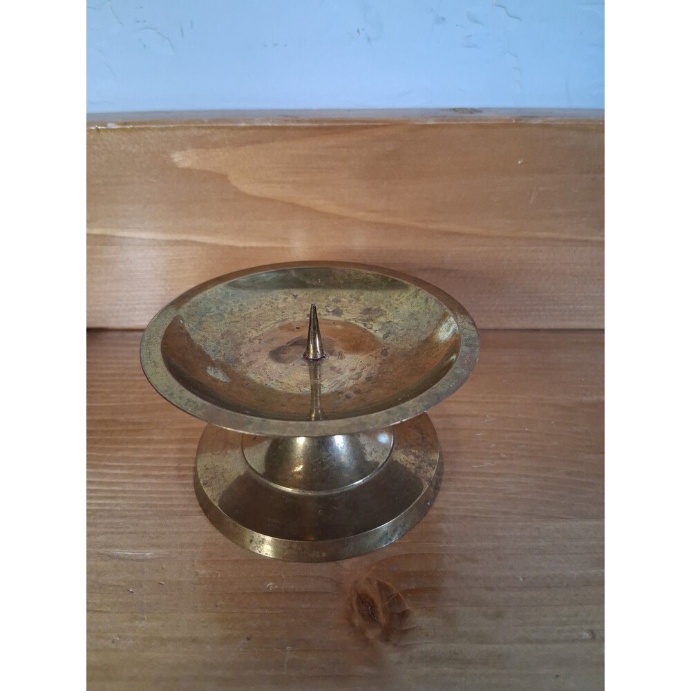 Vintage Solid Brass Pillar Candle Holder Candlestick 2" TALL  3" Wide Made India